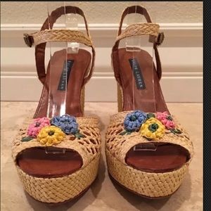 RALPH LAUREN COLLECTION Espadrilles Woven Raffia Colorful Flowers 8.5 NEW ITALY!